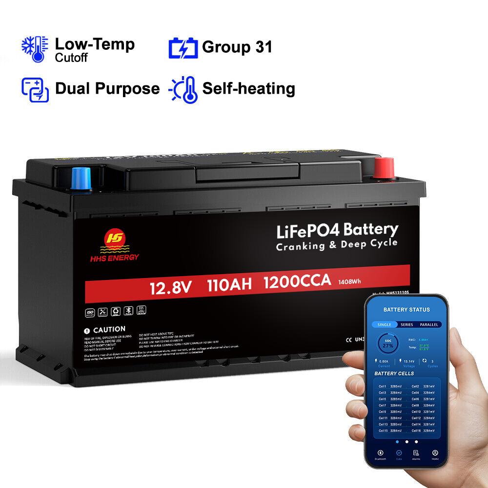 12V 100Ah Dual Purpose LiFePO4 Cranking Marine Battery CCA 1200 IP67 Waterproof