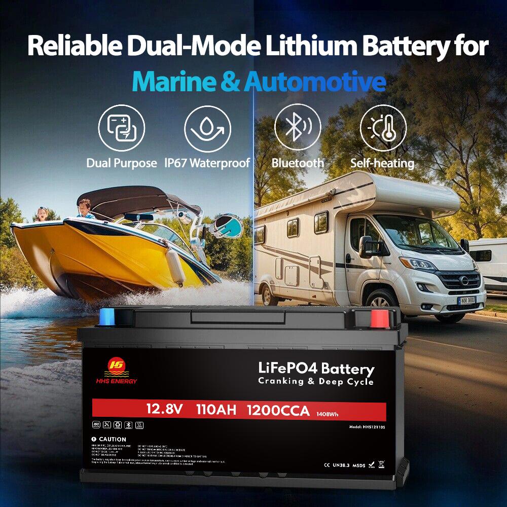 12V 100Ah Dual Purpose LiFePO4 Cranking Marine Battery CCA 1200 IP67 Waterproof