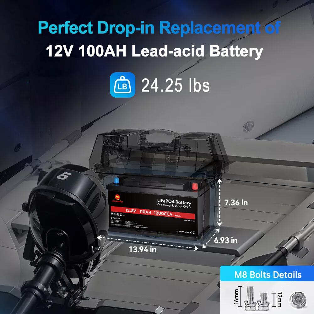 12V 100Ah Dual Purpose LiFePO4 Cranking Marine Battery CCA 1200 IP67 Waterproof